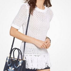 White knit fringe sweater